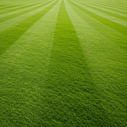 Perfectly manicured luxury estate lawn with striped mowing patterns and vibrant green turf